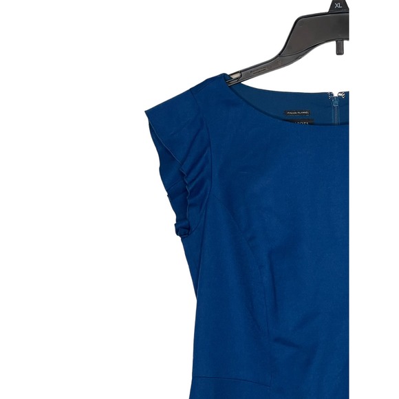 Talbots Women Sheath Dress Italian Flannel Wool Flutter Sleeve Minimalist Blue 8 - Picture 5 of 10